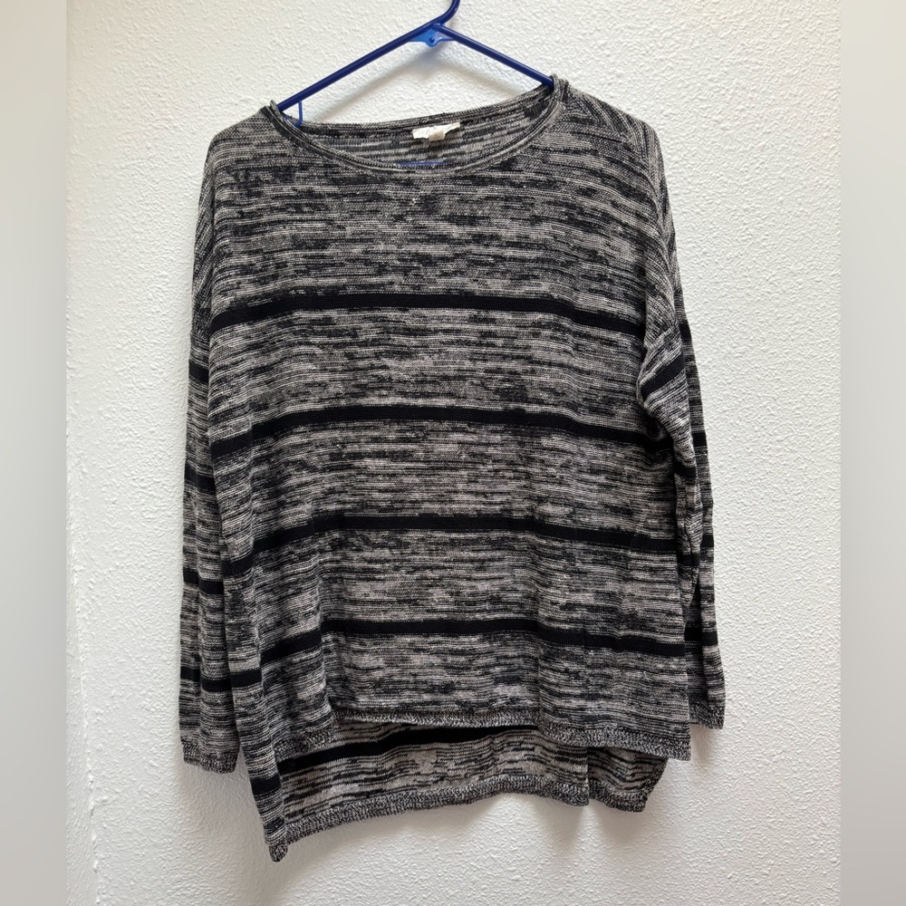 Eileen Fisher 100% Organic Linen Gray Black Knit Sweater Blouse Size Medium
